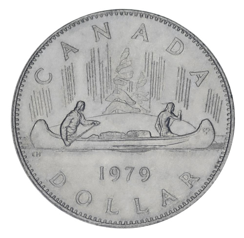 фото Канада 1 доллар 1979 F-VF Регулярный выпуск - Путешествие на каноэ