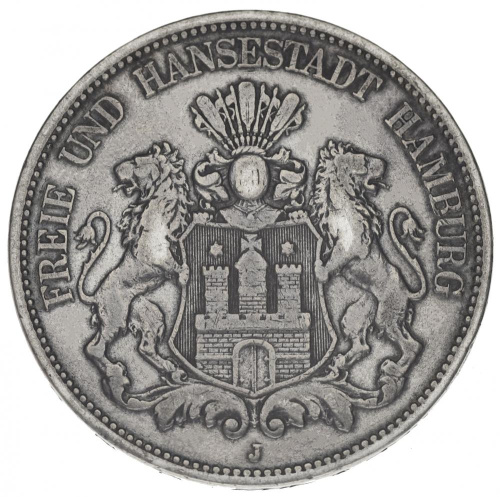 фото Германия 5 марок 1875 Серебро F-VF Гамбург