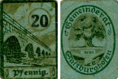фото Германия Нотгельд  20 пфеннигов 1920  F-VF Галзбург