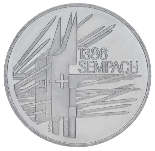 фото Швейцария 5 франков 1986 UNC 600 years since the Battle of Zempach