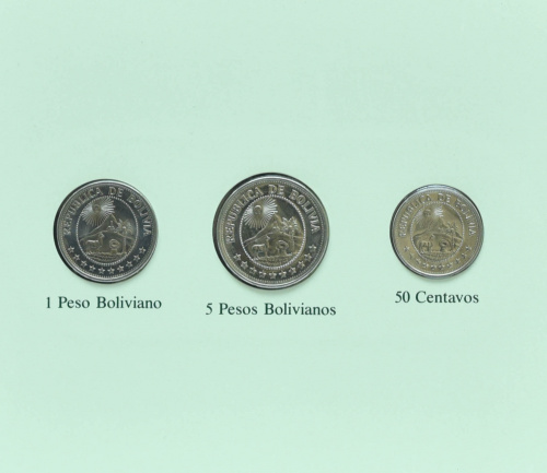 фото Боливия Набор из 3 монет 1978 UNC 50 сентаво, 1, 5 песо и 1 марка в сувенирной упаковке