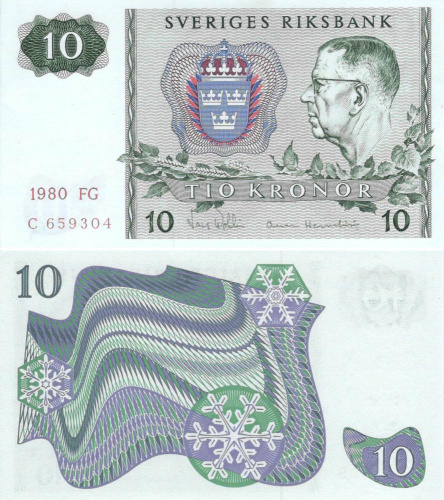 фото Швеция 10 крон 1980 UNC (P56)