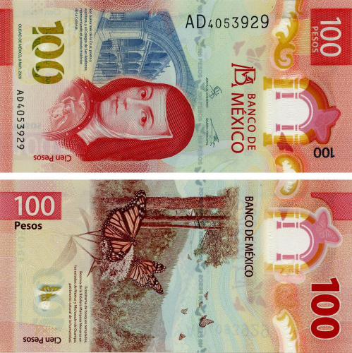 фото Мексика 100 песо 2020 Полимер UNC Бабочки (PW134)
