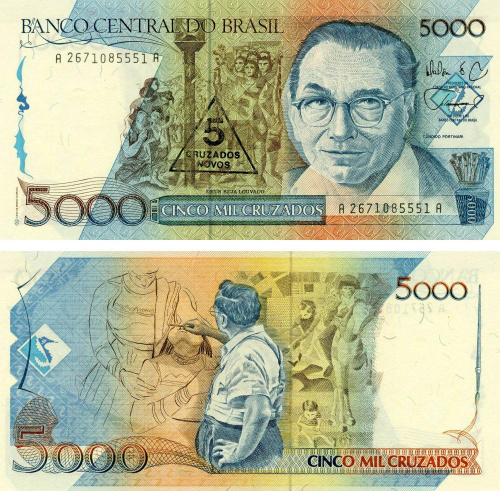 фото Бразилия 5000 крузейро 1989 UNC 5 крузадо (P217)