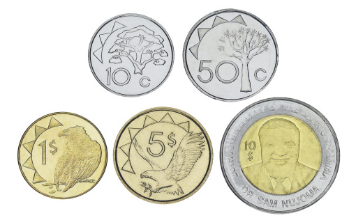 фото Намибия набор из 5 монет 2010-2023 UNC 10, 50 центов, 1, 5, 10 долларов