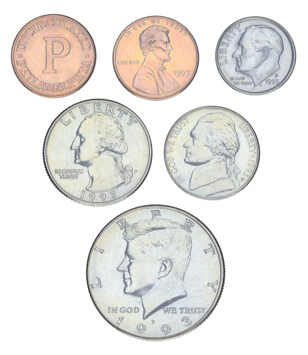 фото США набор из 6 монет 1993 UNC P 1, 5, 10, 25, 50 центов, медаль