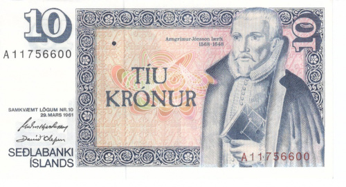 фото Исландия 10 крон 1961 UNC (P48)