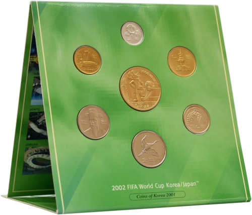 фото Южная Корея набор из 7 монет 2001 UNC Чемпионат мира по футболу в Японии и Корее 2002 года 1-1000 вон