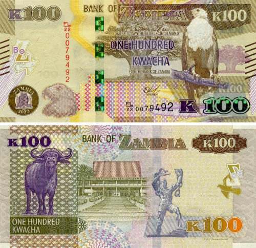 фото Замбия 100 квача 2022 UNC Буйвол (Pnew)