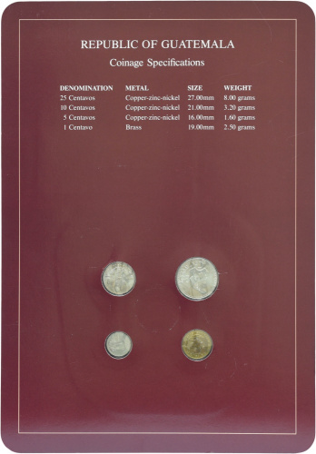 фото Гватемала Набор монет 1983-1985 UNC 1, 5, 10, 25 сентаво и 1 марка в сувенирной упаковке