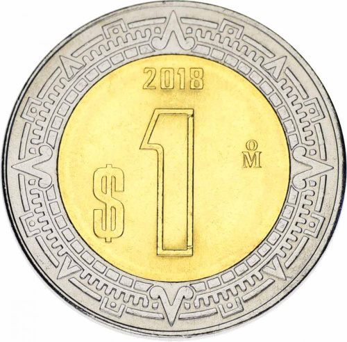 фото Мексика 1 песо 2018 Биметалл AU-UNC