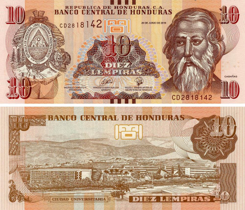 фото Гондурас 10 лемпир 2019 UNC (P99)