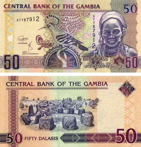 фото Гамбия 50 даласи 2018 UNC Птица (P28)