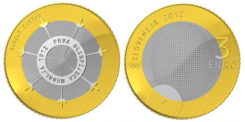 фото Словения 3 евро 2012 «100 лет первой словенской олимпийской медали» UNC (KM#109)