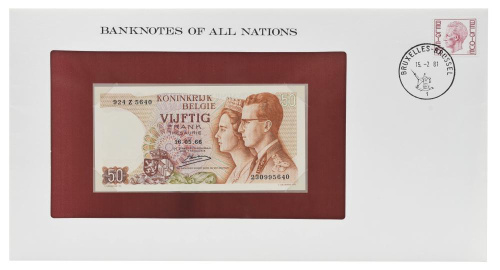 фото Бельгия 50 франков 1966 UNC в конверте (P139)