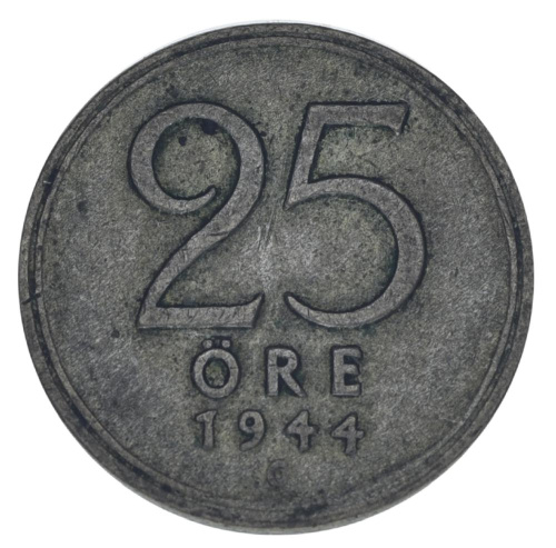 фото Швеция 25 эре 1944 Серебро F-VF (Ag 400, 2,32 грамма)