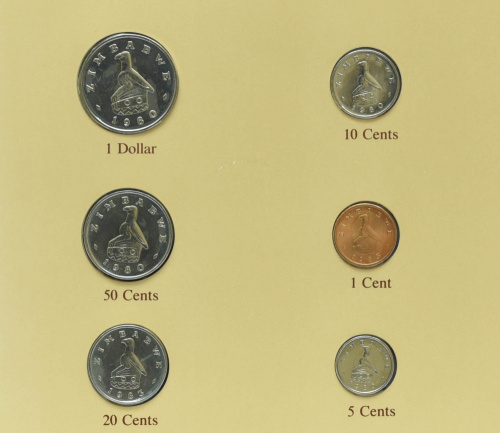 фото Зимбабве Набор монет 1980-1983 UNC 1, 5, 10, 20, 50 центов, 1 доллар и 1 марка в сувенирной упаковке