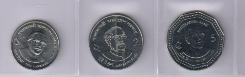 фото Бангладеш набор из 3 монет 2010-2013 UNC 1, 2, 5 така