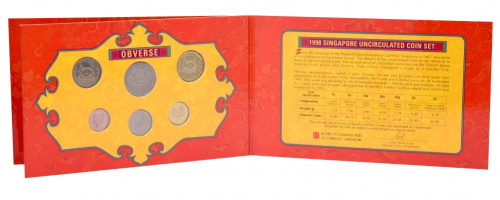 фото Сингапур набор из 7 монет 1998 UNC 1, 5, 10, 20, 50 центов, 1, 5 долларов в сувенирной упаковке