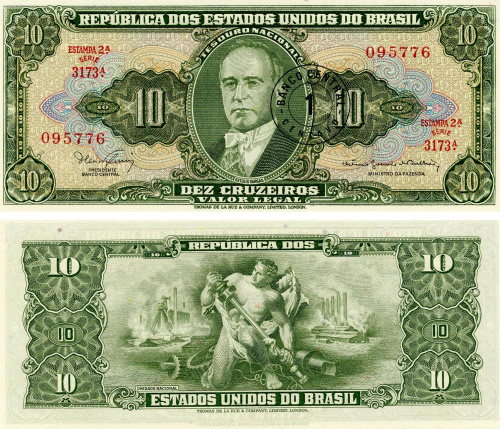 фото Бразилия 10 крузейро 1967 UNC (P183)