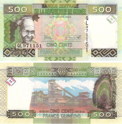 фото Гвинея 500 франков 2015 UNC (P47)