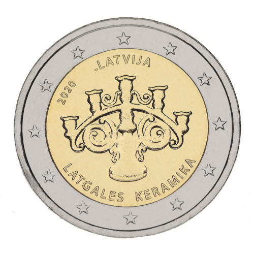 фото Латвия 2 евро 2020 Биметалл UNC Латгальская керамика