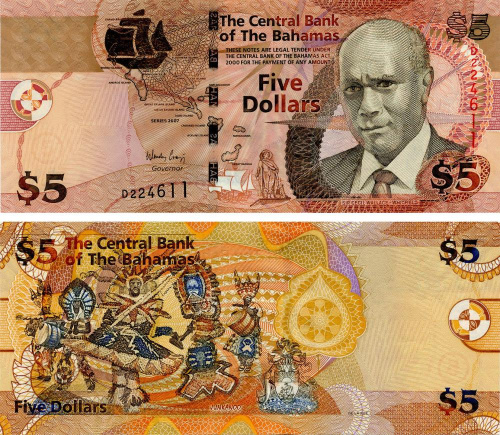 фото Багамы 5 долларов 2007 UNC (P72a)