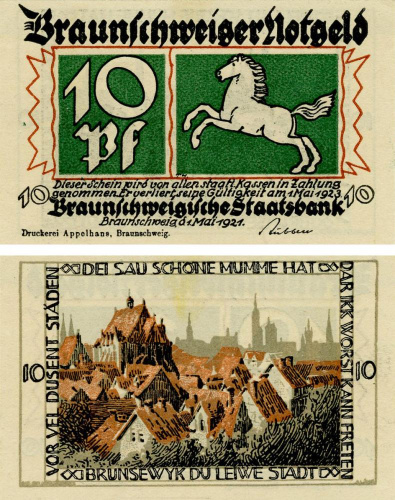 фото Германия Нотгельд 10 пфеннигов 1921 F-VF Брауншвайг