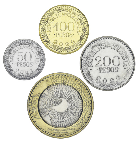 фото Колумбия набор из 4 монет 2022-2023 UNC Животные 50, 100, 200, 1000 песо