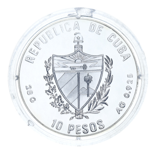 фото Куба 10 песо 1990 Серебро Proof XXV летние Олимпийские игры в Барселоне 1992 года - Волейбол