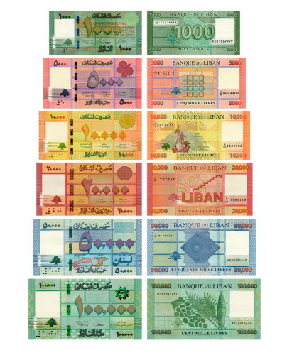 фото Ливан набор из 6 банкнот 2014-2023 UNC 1000, 5000, 10000, 20000, 50000, 100000 ливров