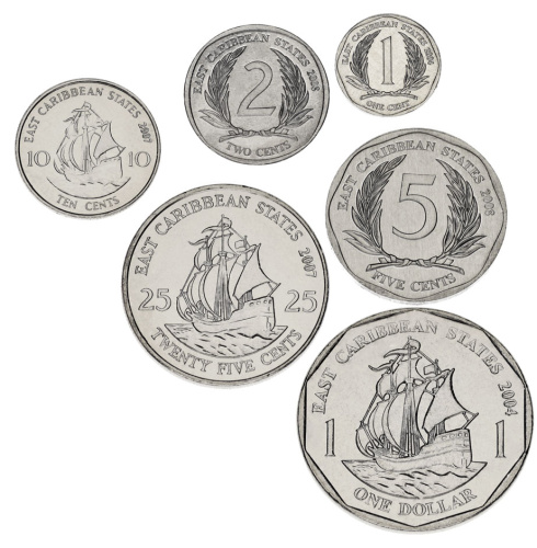 фото Восточные Карибы набор из 6 монет 2000-2008 UNC 1, 2, 5, 10, 25 центов, 1 доллар