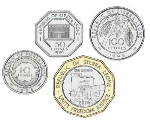 фото Сьерра-Леоне набор из 4 монет 1996 UNC 10, 50, 100, 500 леоне