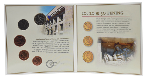 фото Босния и Герцеговина набор из 5 монет 2000 UNC 10, 20, 50 фенингов, 1, 2 марки в сувенироной упаковке