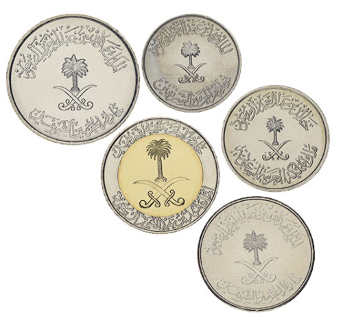 фото Саудовская Аравия набор из 5 монет 1976-2019 UNC 5, 10, 25, 50, 100 халала