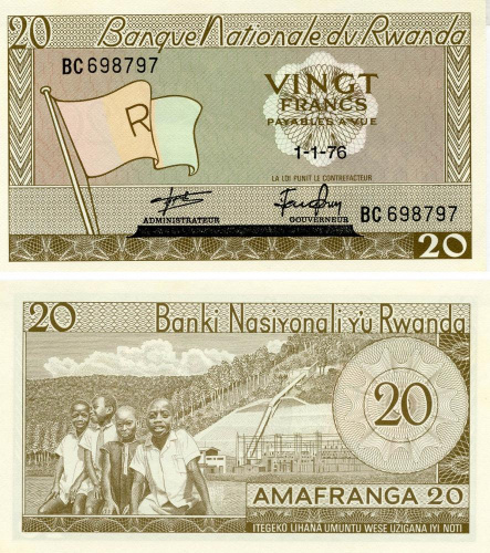 фото Руанда 20 франков 1976 AU-UNC (P6)
