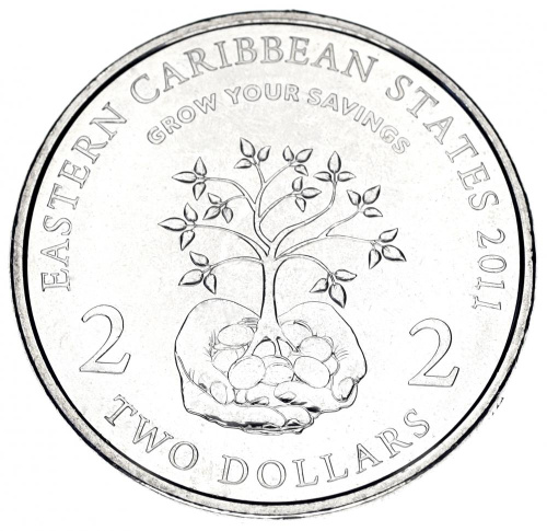 фото Восточные Карибы 2 доллара 2011 UNC
