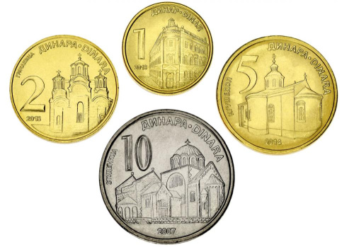 фото Сербия набор из 4 монет 2007-2016 UNC 1, 2, 5, 10 динаров