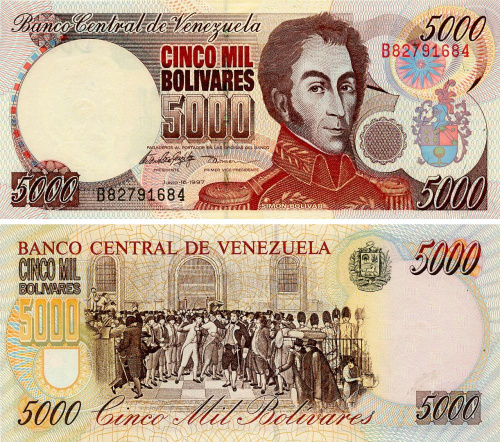 фото Венесуэла 5000 боливар 1997 UNC (P78a)