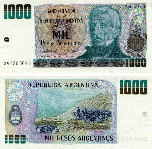 фото Аргентина 1000 песо 1983-1985 UNC (P317)