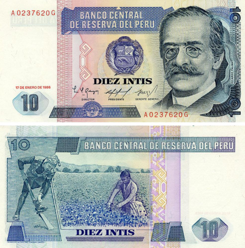 фото Перу 10 инти 1986 AU-UNC (P126b)