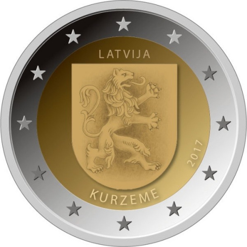 фото Латвия 2 евро 2017 Биметалл UNC Область Курземе. Курляндия. Герб