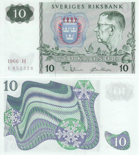 фото Швеция 10 крон 1966 UNC (P52b)