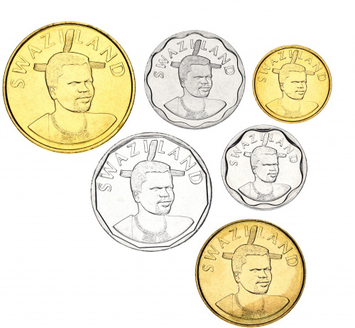 фото Свазиленд набор из 6 монет 2015 UNC 10, 20, 50 центов, 1, 2, 5 эмалангени