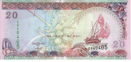 фото Мальдивы 20 руфий 2008 UNC (P20c)