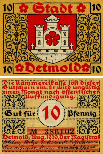 фото Германия Нотгельд  10 пфеннигов 1920  F-VF Детмольд