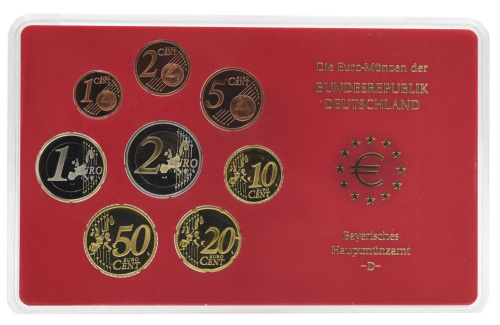 фото Германия набор из 8 монет евро 2004 UNC D 1, 2, 5, 10, 20, 50 евроцентов, 1, 2 евро в сувенирной упаковке