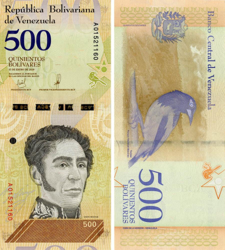фото Венесуэла 500 боливар 2018 UNC Птица Трипуал (P108)