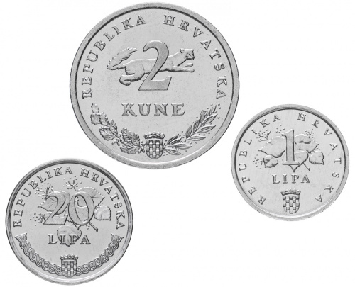фото Хорватия набор из 3 монет 1995 UNC 1, 20 липа, 2 куна FAO ФАО