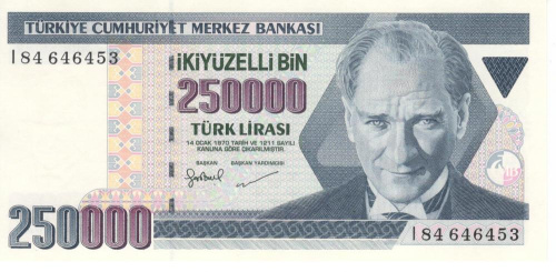 фото Турция 250000 лир UNC